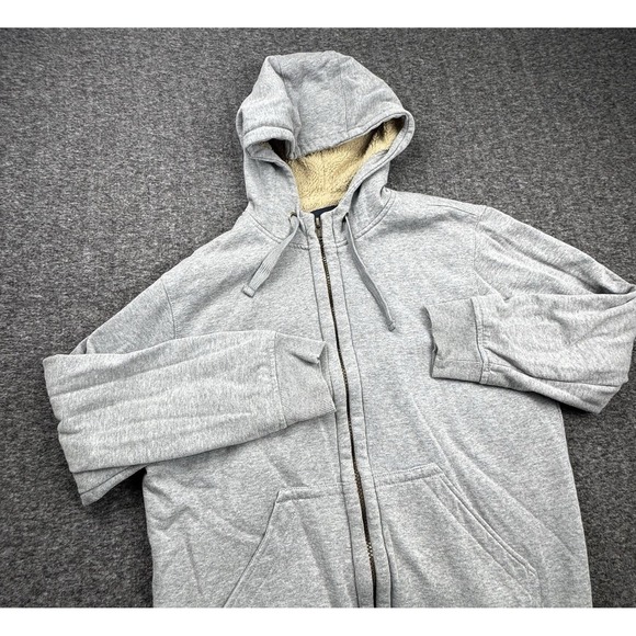 Vtg Y2K Faded Glory Sherpa Lined Grunge Full Zip Hoodie Size Large Gray *STAIN* - Picture 1 of 14